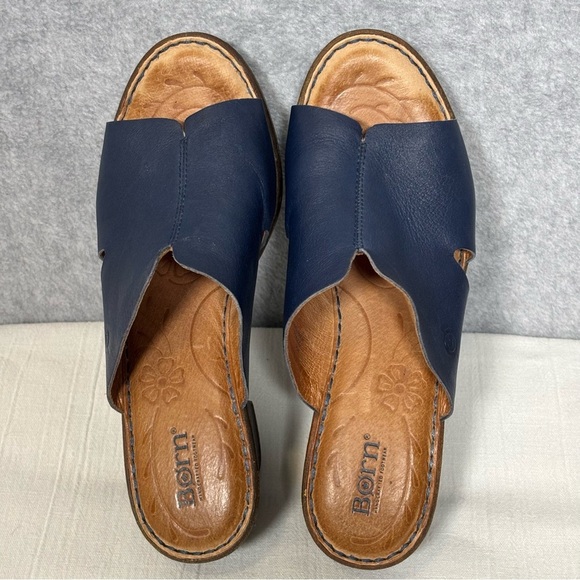 Born Crato High Heel Platform Slide Sandals-Blue Leather-Women Size 9 - Picture 11 of 11